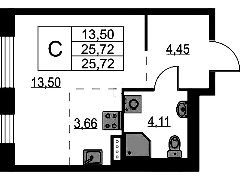 Квартира студия 25.72 м², 5/9 эт., ЖК «Квартал Лаголово»